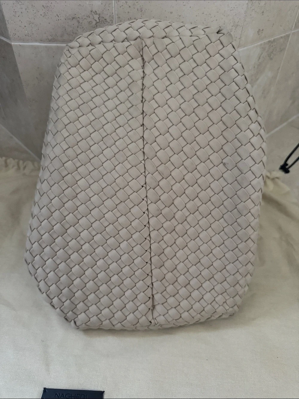 Naghedi medium Woven Top-Handle Tote with Matching Pouch in cream